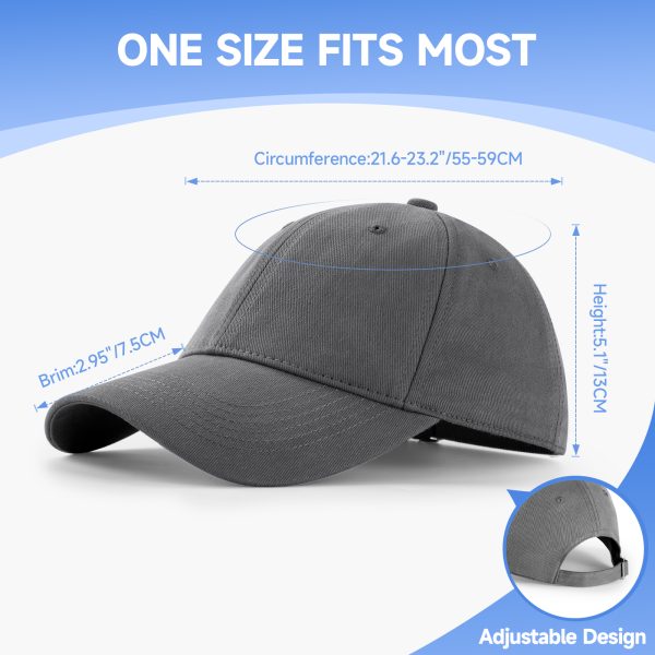 NAWOCHSE Baseball Cap Unisex Cotton Adjustable Original Classic Unstructured Plain Golf Dad Hat Grey - Image 2