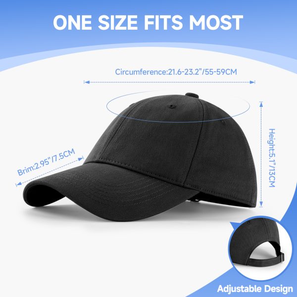 NAWOCHSE Baseball Cap Unisex Cotton Adjustable Original Classic Unstructured Plain Golf Dad Hat Black - Image 2