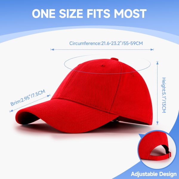 NAWOCHSE Baseball Cap Unisex Cotton Adjustable Original Classic Unstructured Plain Golf Dad Hat Red - Image 2