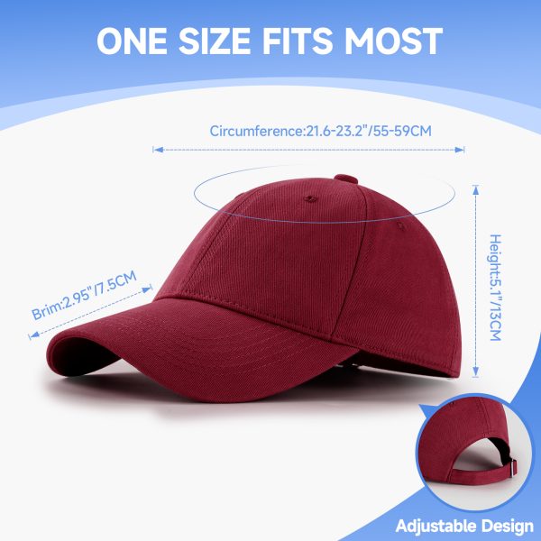 NAWOCHSE Baseball Cap Unisex Cotton Adjustable Original Classic Unstructured Plain Golf Dad Hat Wine - Image 2