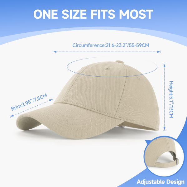 NAWOCHSE Baseball Cap Unisex Cotton Adjustable Original Classic Unstructured Plain Golf Dad Hat Beige - Image 2