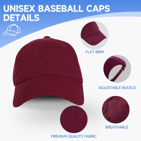 NAWOCHSE Baseball Cap Unisex Cotton Adjustable Original Classic Unstructured Plain Golf Dad Hat Wine - Image 3