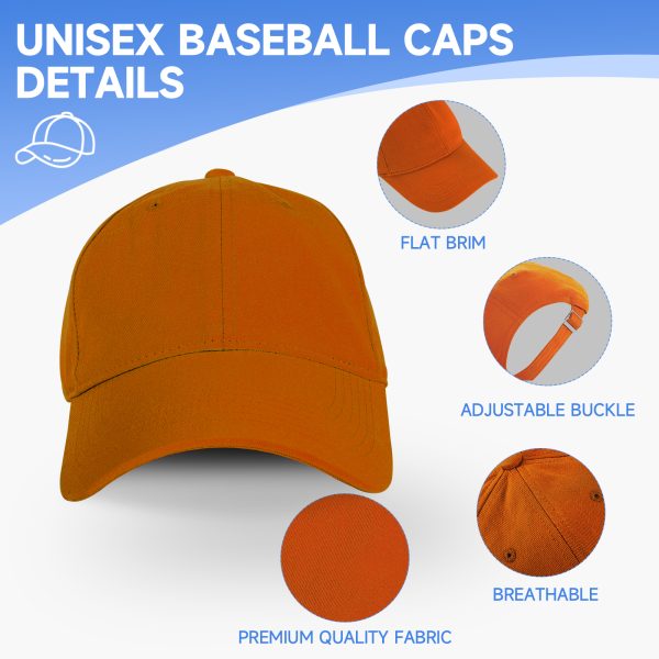 NAWOCHSE Baseball Cap Unisex Cotton Adjustable Original Classic Unstructured Plain Golf Dad Hat Orange - Image 3