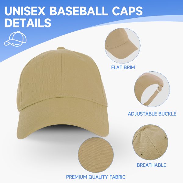 NAWOCHSE Baseball Cap Unisex Cotton Adjustable Original Classic Unstructured Plain Golf Dad Hat Khaki - Image 3