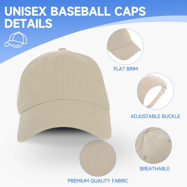 NAWOCHSE Baseball Cap Unisex Cotton Adjustable Original Classic Unstructured Plain Golf Dad Hat Beige - Image 3